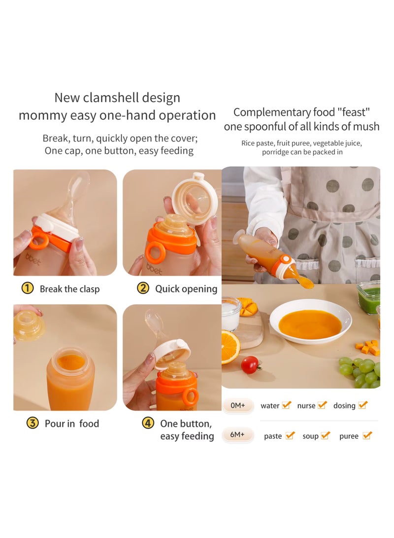 Twisoo Silicone Baby Food Feeder Bottle with Flip Button- 120ML BPA-Free Squeeze Feeder for Toddlers, Ideal for Semi-Solid Foods, Cereals, Purees & Anti-Colic Design (Orange) - Image 4