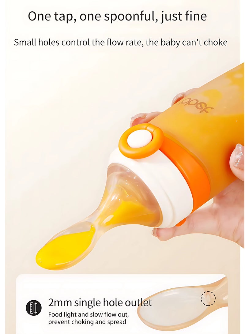 Twisoo Silicone Baby Food Feeder Bottle with Flip Button- 120ML BPA-Free Squeeze Feeder for Toddlers, Ideal for Semi-Solid Foods, Cereals, Purees & Anti-Colic Design (Orange) - Image 3