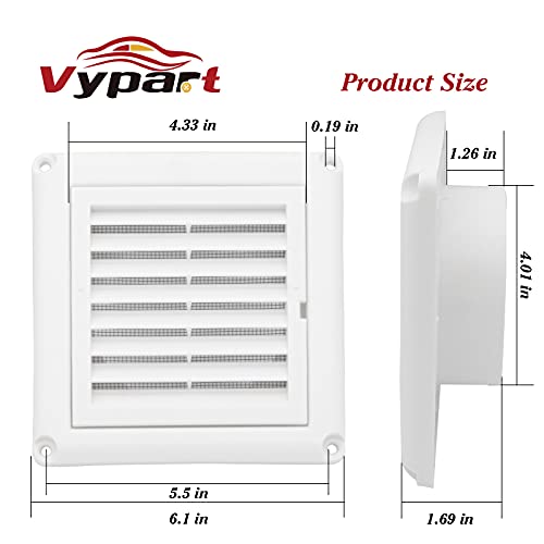 Vypart 4" Louvered Dryer Vent Cover by Vypart - Exterior Wall Air Vent Cap Replacement with Fabric Fine Screen, Soffit Vent Cover Outdoor/Outside with 4 Screws,Easy Install - Image 3