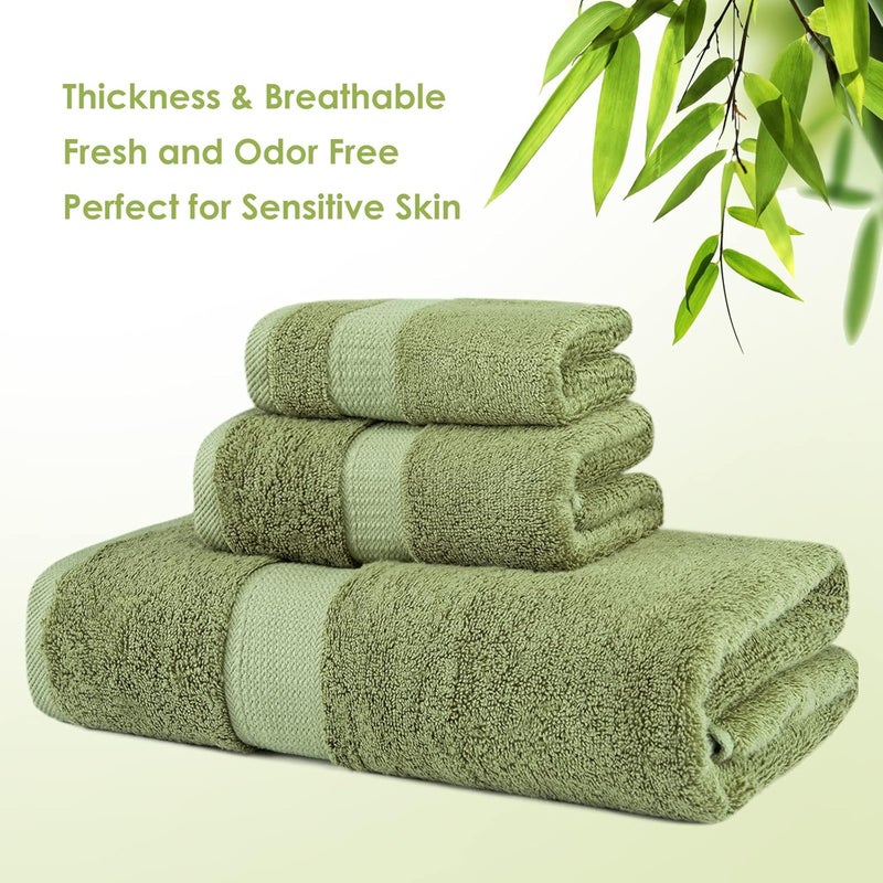 CANFOISON 3PC Bathroom Towel Set for Face and Body Sensitive Skin Pine Green Luxury Towels Set for Adult Students Kids Baby Super Soft Highly Absorbent Towels Set for Bathroom 3 PC - Image 2