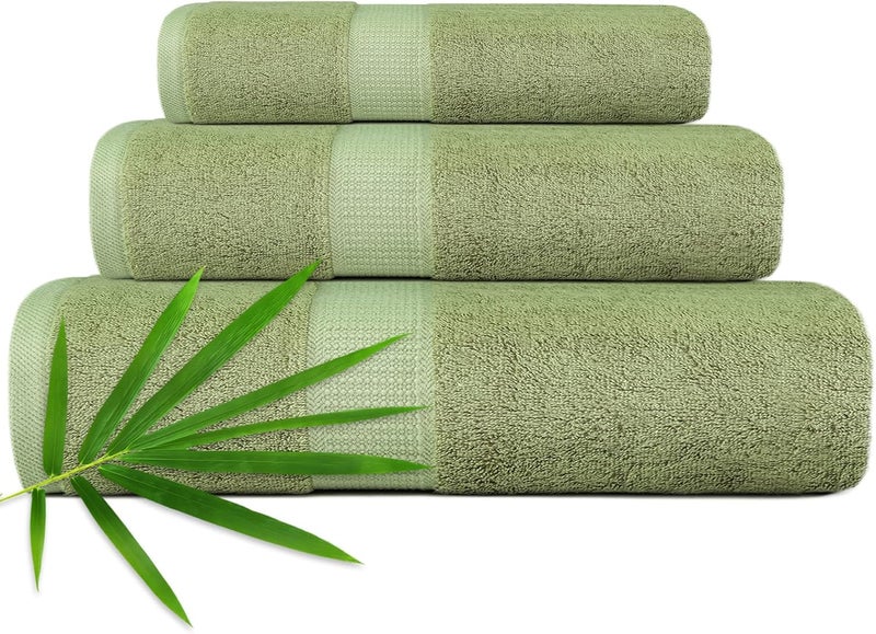 CANFOISON 3PC Bathroom Towel Set for Face and Body Sensitive Skin Pine Green Luxury Towels Set for Adult Students Kids Baby Super Soft Highly Absorbent Towels Set for Bathroom 3 PC - Image 1