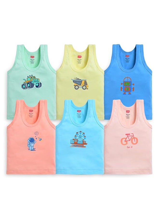 LuvLap Baby Boys Regular Fit 100% Cotton Vest Pack Of 6 - Image 1