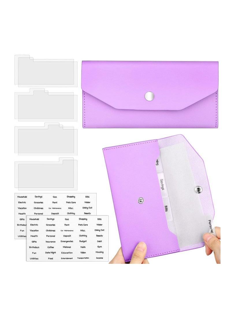Generic - 11 Pieces Cash Envelope Wallet PU Leather Cash Envelopes Cash Wallet Reusable Budget Envelope Cash Dividers for Wallets with Cash Envelope Tab Stickers for Bill Planner (Purple Wallet) - Image 1