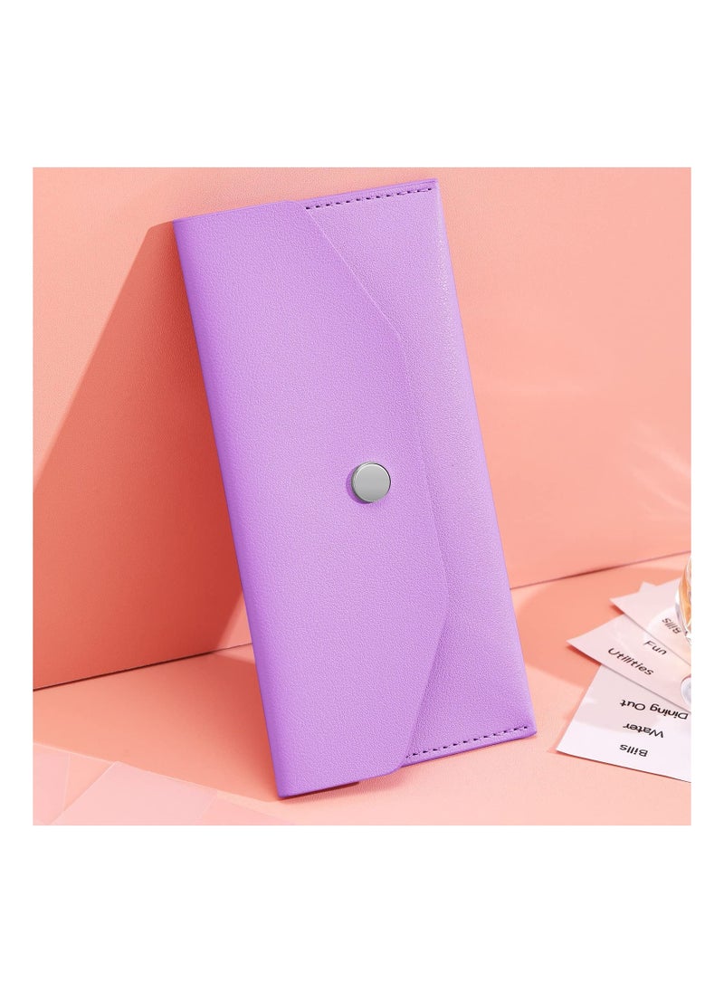 Generic - 11 Pieces Cash Envelope Wallet PU Leather Cash Envelopes Cash Wallet Reusable Budget Envelope Cash Dividers for Wallets with Cash Envelope Tab Stickers for Bill Planner (Purple Wallet) - Image 1
