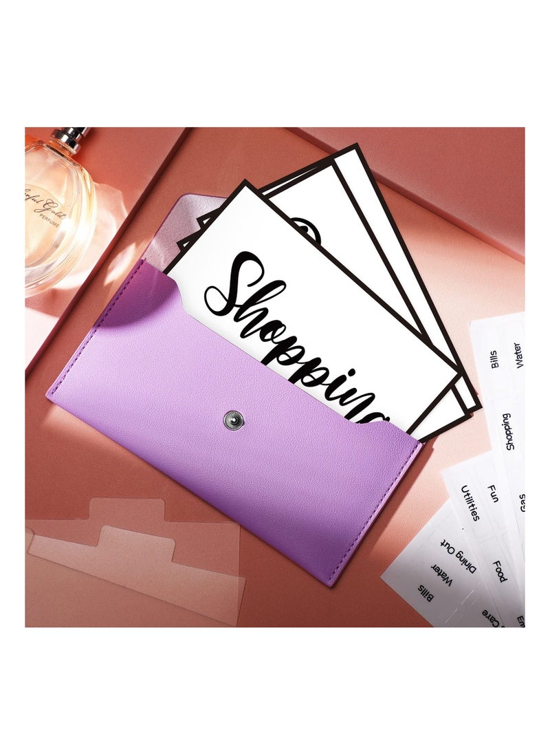 Generic - 11 Pieces Cash Envelope Wallet PU Leather Cash Envelopes Cash Wallet Reusable Budget Envelope Cash Dividers for Wallets with Cash Envelope Tab Stickers for Bill Planner (Purple Wallet) - Image 1