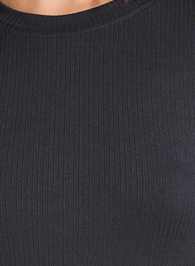 Styli Ribbed Fitted Round Neck Plain T-Shirt