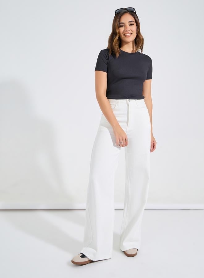 Styli Ribbed Fitted Round Neck Plain T-Shirt - Image 2