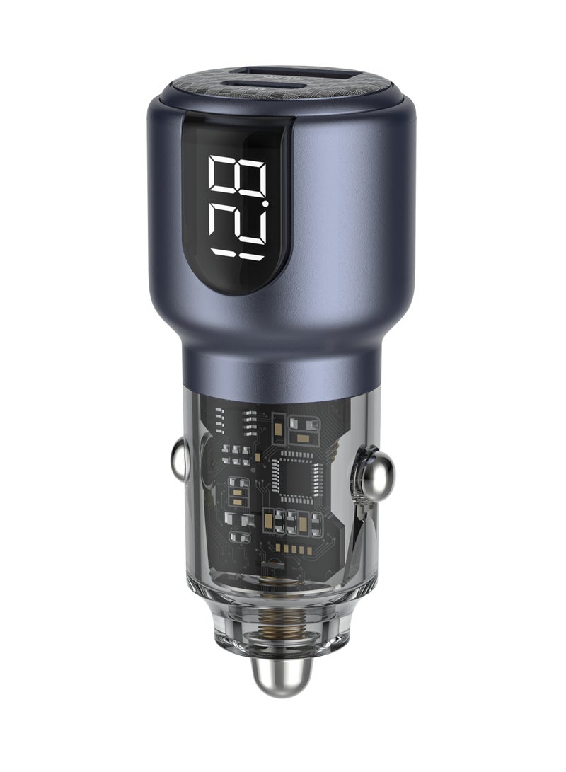 GREEN LION Dual Port  Car Charger with PD 45W and Cable USB C to C 1m / Car Voltage Digital Display / Total output 75W / Heat Dissipation / Charging Protection / Made for Phones (iPhone, Samsung, Xiaomi) and Tablets - Grey - Image 1