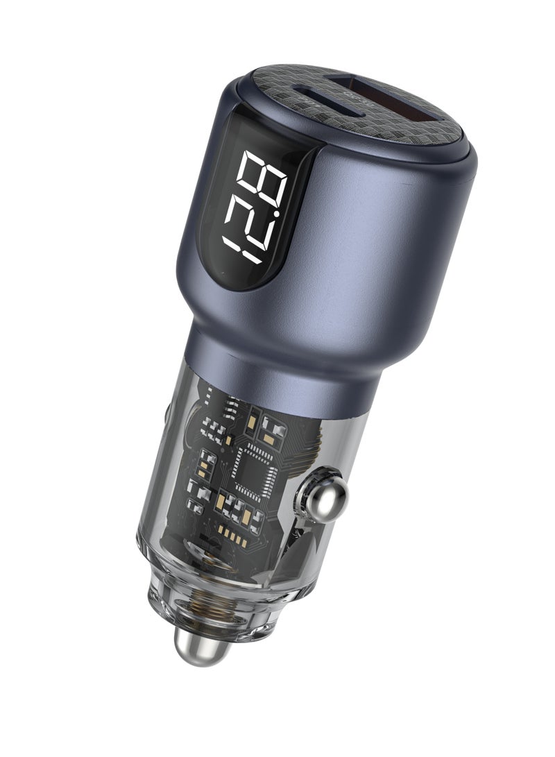 GREEN LION Dual Port  Car Charger with PD 45W and Cable USB C to C 1m / Car Voltage Digital Display / Total output 75W / Heat Dissipation / Charging Protection / Made for Phones (iPhone, Samsung, Xiaomi) and Tablets - Grey - Image 2