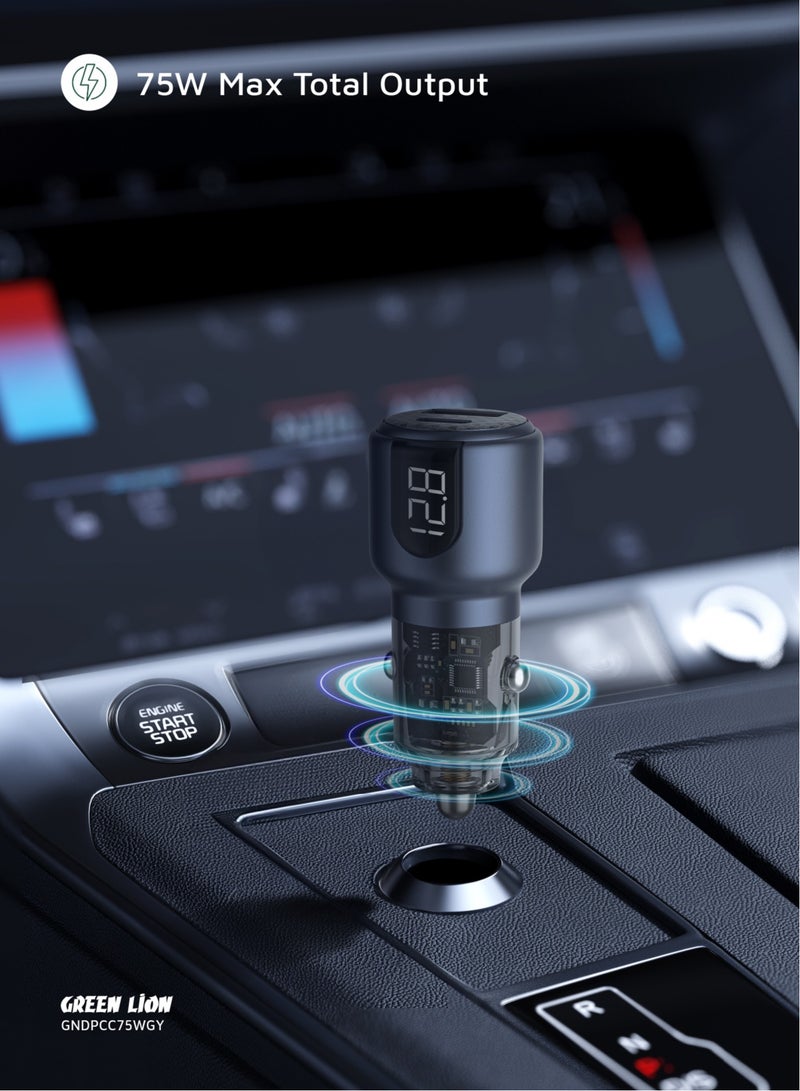 GREEN LION Dual Port  Car Charger with PD 45W and Cable USB C to C 1m / Car Voltage Digital Display / Total output 75W / Heat Dissipation / Charging Protection / Made for Phones (iPhone, Samsung, Xiaomi) and Tablets - Grey - Image 5