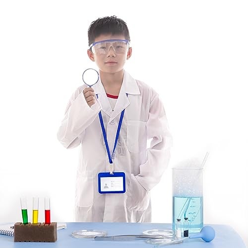 mifengda Doctor Scientist Costume Kids Lab Coat Costume and Goggles for Kids Children Scientist Doctor Dress Up Kit with Goggles ID Card Magnifying Glass for Kid Halloween Role Play - Image 5