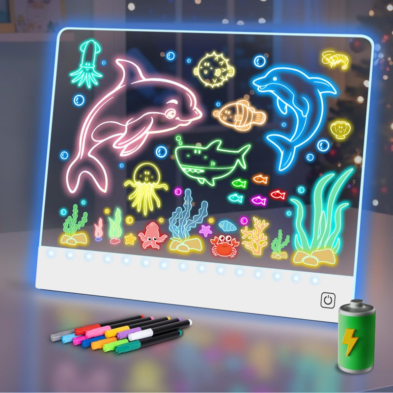 YONHAN 16 Led Drawing Board for Kids Rechargeable Portable Doodle Glow LED Note Board with 7 Colors Light Up Acrylic Dry Erase Lumi Board with Stand Easter Gifts Teen Boys Birthday GiftsWhite - Image 2