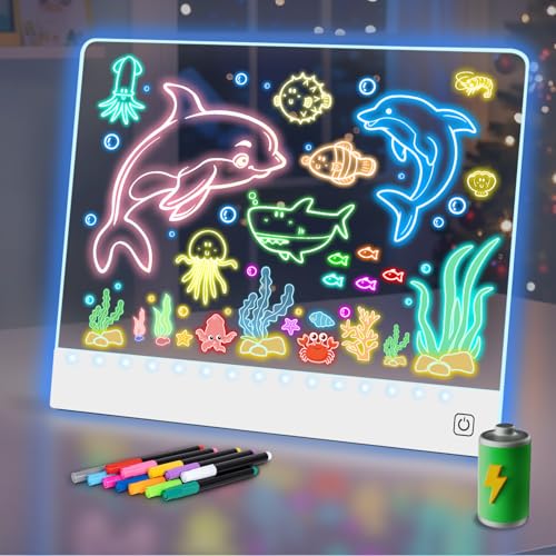 YONHAN 16 Led Drawing Board for Kids Rechargeable Portable Doodle Glow LED Note Board with 7 Colors Light Up Acrylic Dry Erase Lumi Board with Stand Easter Gifts Teen Boys Birthday GiftsWhite - Image 1