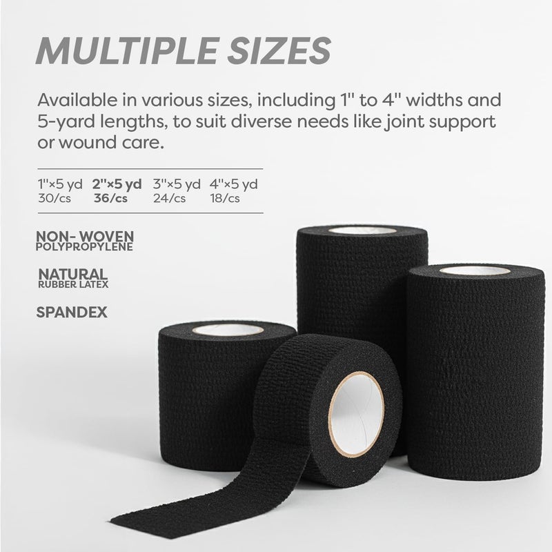 Dynarex Sensi-Wrap Bandage Rolls are a Self-Sticking Wrap Provides Stay in Place Compression. Great for Tough to Wrap Areas of The Body, Over a Bandage or Tattoo. Black, 2â€ x 5 yds, 1 Box of 36 Rolls - Image 3