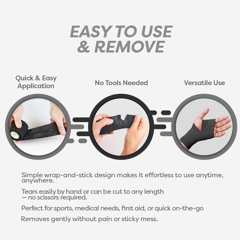 Dynarex Sensi-Wrap Bandage Rolls are a Self-Sticking Wrap Provides Stay in Place Compression. Great for Tough to Wrap Areas of The Body, Over a Bandage or Tattoo. Black, 2â€ x 5 yds, 1 Box of 36 Rolls - Image 4