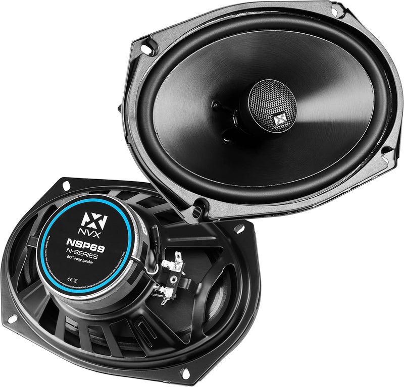 NVX NSP69 6x9 2-Way Coaxial Speakers Bundle with Metra 72-1002 Harness – 900W Peak, Silk Dome Tweeters, Plug-and-Play Install for Select 1979–2002 Jeep/Dodge/Cadillac - Image 1