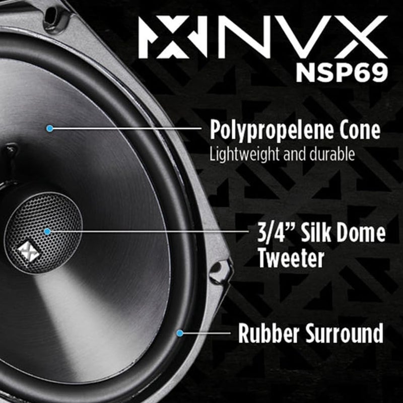 NVX NSP69 6x9 2-Way Coaxial Speakers Bundle with Metra 72-1002 Harness – 900W Peak, Silk Dome Tweeters, Plug-and-Play Install for Select 1979–2002 Jeep/Dodge/Cadillac - Image 2