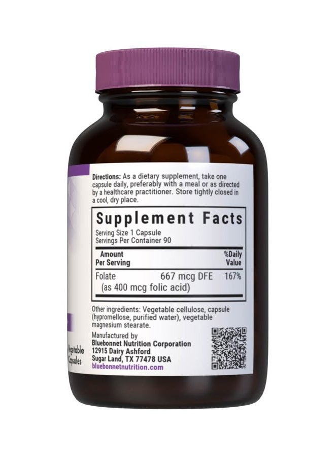 Bluebonnet Nutrition Folic Acid 400 mcg, Prenatal & Postnatal Health*, Non-GMO, Vegan, Kosher Certified, Gluten-Free, Soy-Free, Dairy-Free, 90 Vegetable Capsules, 90 Servings - Image 2