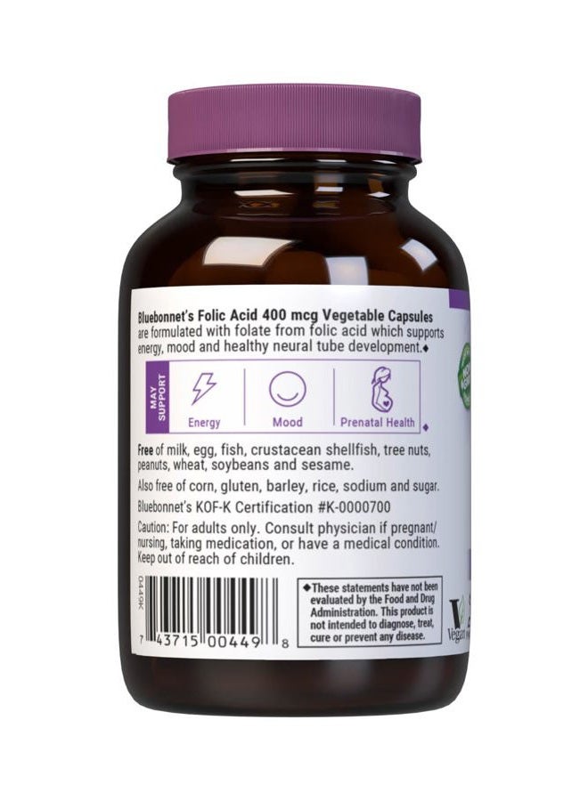 Bluebonnet Nutrition Folic Acid 400 mcg, Prenatal & Postnatal Health*, Non-GMO, Vegan, Kosher Certified, Gluten-Free, Soy-Free, Dairy-Free, 90 Vegetable Capsules, 90 Servings - Image 3