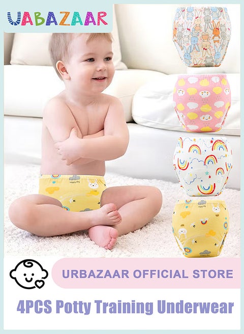Boys and Girls Toilet Training Underwear, 4 Pack Toddler Absorbent Training Pants with Printed Reusable Cotton Potty Training Pants for 12-18kg Kids (2-4 Years)