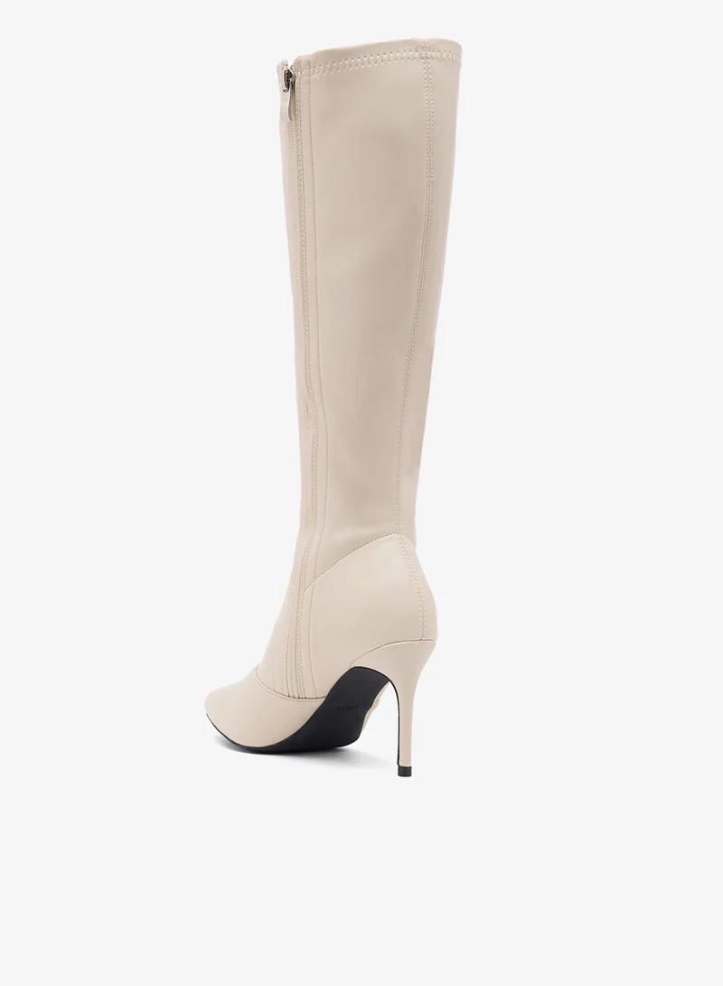 Ella Cream Pointed Toe Stiletto Heel Knee Boots for Women | Best Price UAE