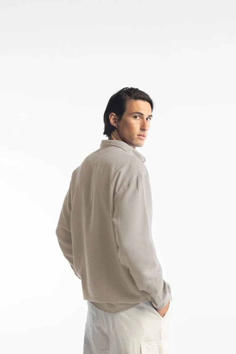 Giesto Beige Natural GIESTO Oversized Button-Up Long Sleeve Shirt for Men | Best Price UAE
