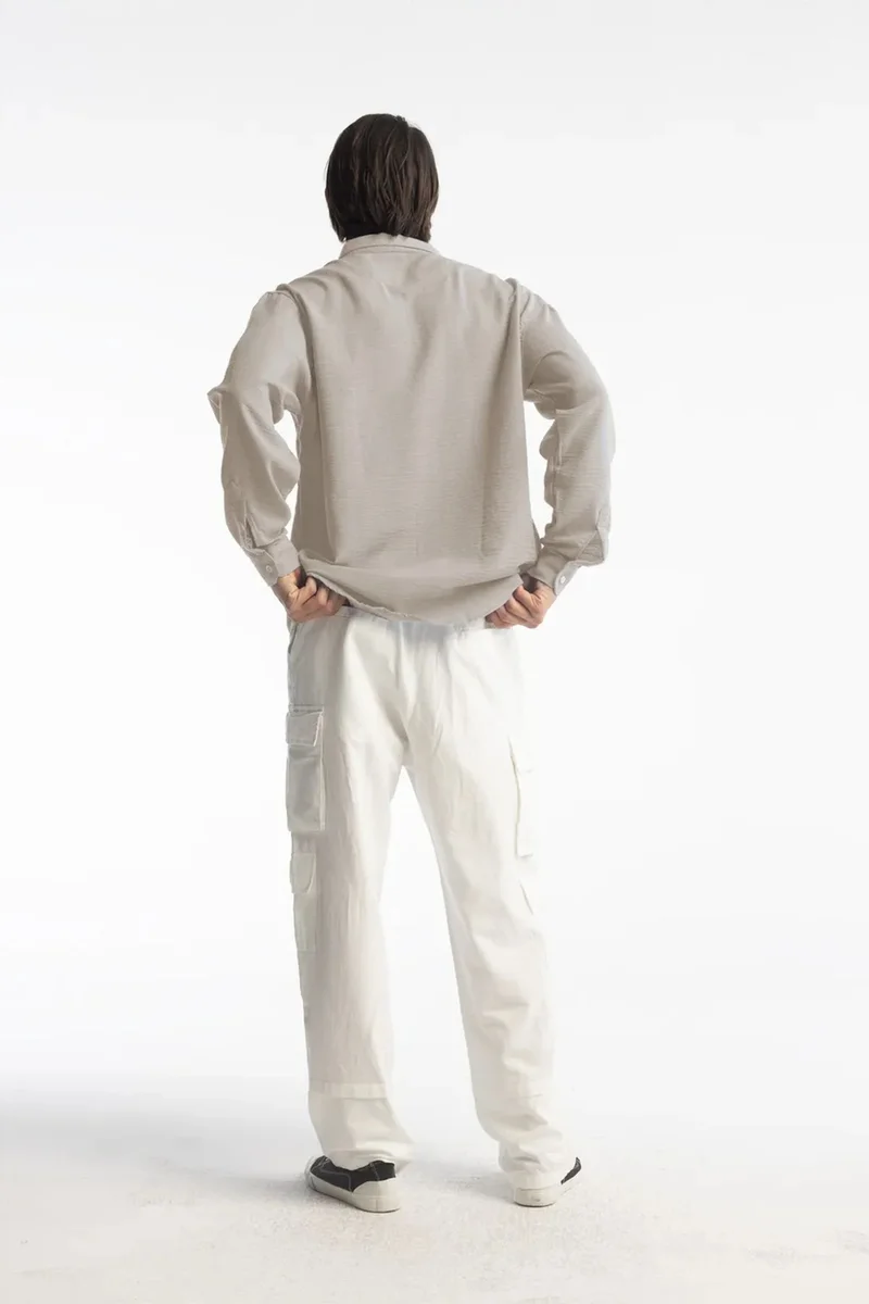 Giesto Beige Natural GIESTO Oversized Button-Up Long Sleeve Shirt for Men | Best Price UAE