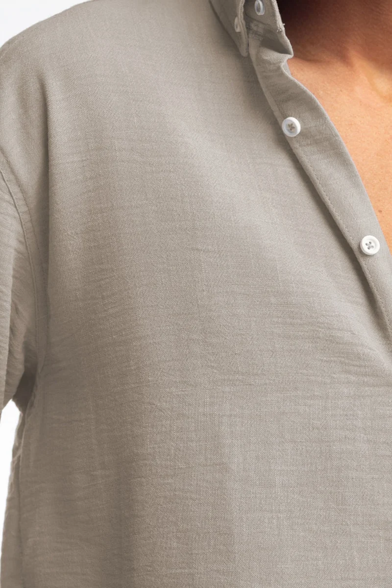 Giesto Beige Natural GIESTO Oversized Button-Up Long Sleeve Shirt for Men | Best Price UAE