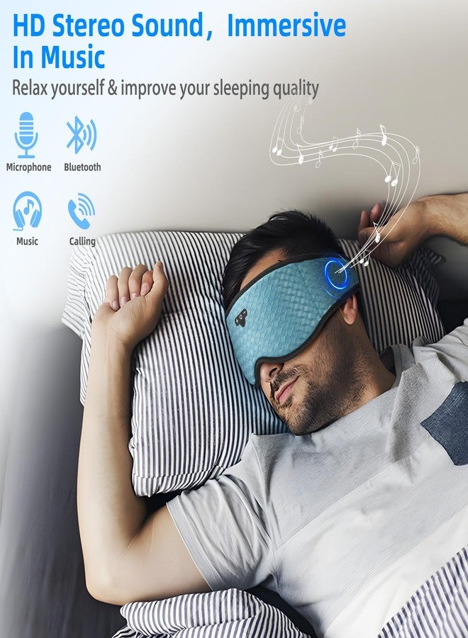 BULYPAZY قناع نوم ثلاثي الأبعاد مع سماعات بلوتوث، سماعات نوم للذين ينامون على الجانب، ضغط عين صفر، قناع عين قابل للتعديل، مكبرات صوت ستيريو رفيعة للغاية مثالية للنوم - أزرق طاووس - Image 3