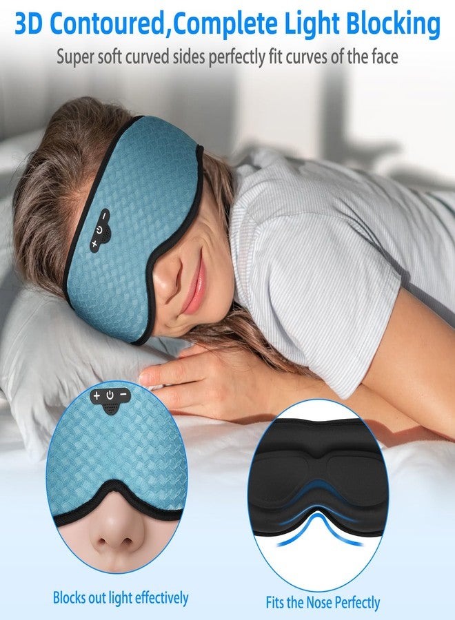 BULYPAZY قناع نوم ثلاثي الأبعاد مع سماعات بلوتوث، سماعات نوم للذين ينامون على الجانب، ضغط عين صفر، قناع عين قابل للتعديل، مكبرات صوت ستيريو رفيعة للغاية مثالية للنوم - أزرق طاووس - Image 2