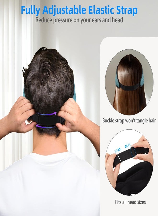BULYPAZY قناع نوم ثلاثي الأبعاد مع سماعات بلوتوث، سماعات نوم للذين ينامون على الجانب، ضغط عين صفر، قناع عين قابل للتعديل، مكبرات صوت ستيريو رفيعة للغاية مثالية للنوم - أزرق طاووس - Image 4