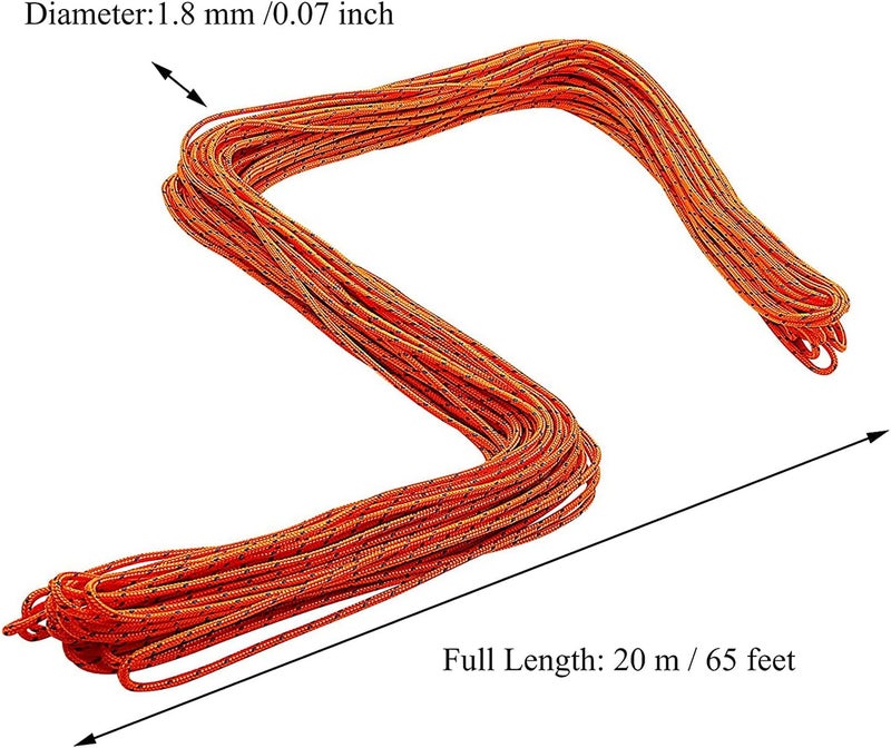 ThreeBulls 1.8mm Fluorescent Reflective Guyline Tent Rope Camping Cord Paracord,65 Feet - Image 2