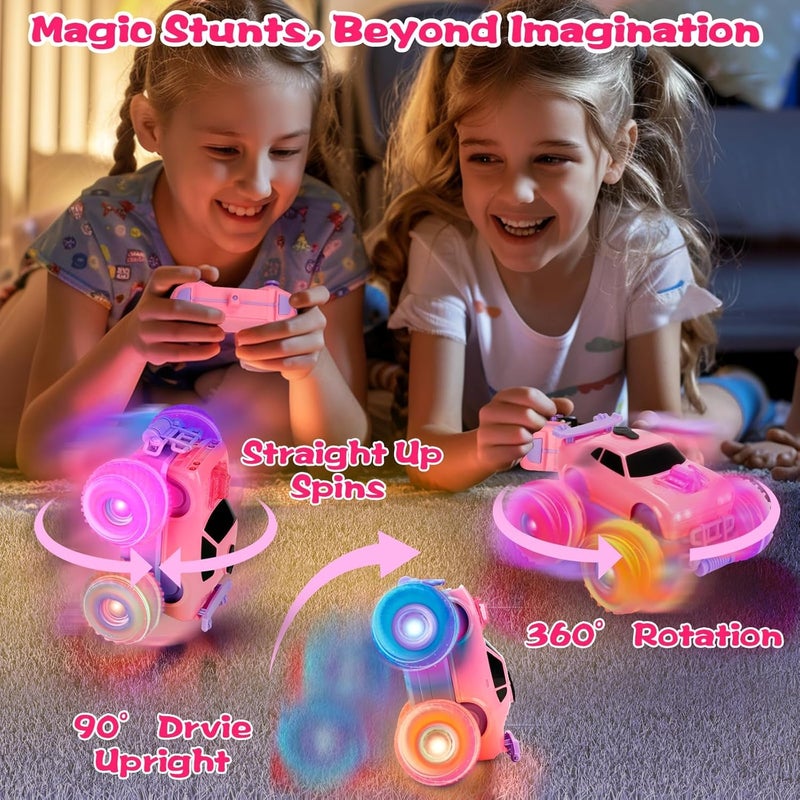 OMIRE Pink Princess Remote Control Stunt Car with Flashing Lights and Spray Effect - Image 4