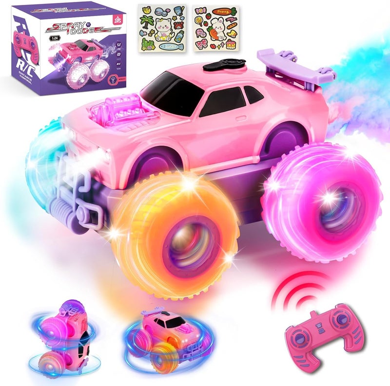 OMIRE Pink Princess Remote Control Stunt Car with Flashing Lights and Spray Effect - Image 1