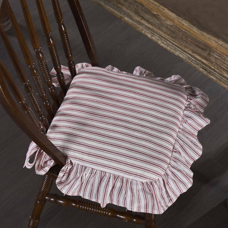 Piper Classics Timeless Ticking Red Ruffled Chair Pad, Country Farmhouse Vintage, Christmas Décor, Red & White Stripe, 16" L x 16" W, Plus Ruffle - Image 1