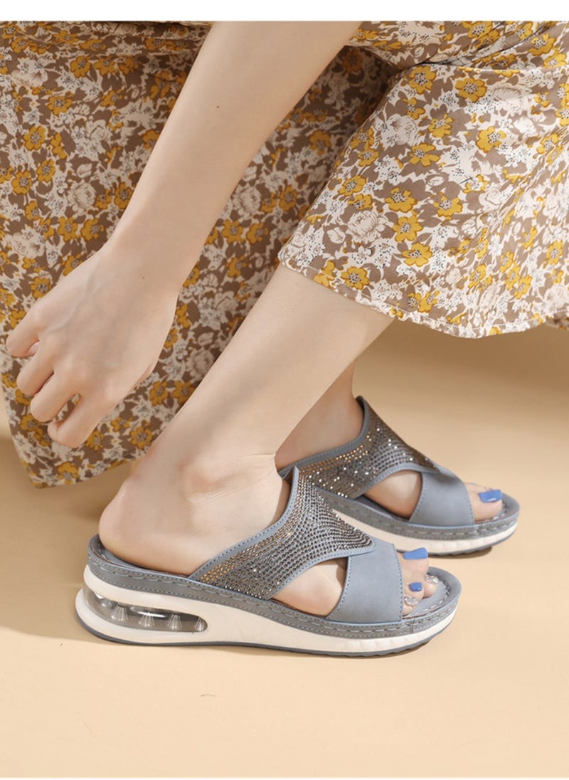 SIKETU Spring Summer Leisure Air Cushion Bottom Car Sewing Line Comfortable Rhinestone Casual Sandals Blue  - Image 2