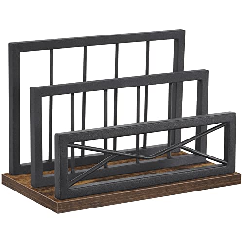 Snughome Desktop Mail Organizer, Desk Mail Organizer with 2-Slot Matte Black Metal Desktop Mail Sorter, Metal Storage File Holder Letter Sorter Organizer for Home or Office, Rustic Brown - Image 1