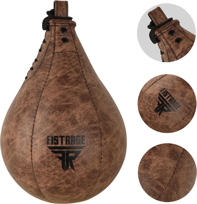 FISTRAGE FR FISTRAGE Speed Bag Boxing Ball Leather MMA Muay Thai Training Punching Dodge Striking Kit with Free Hanging Swivel Workout Speedball Kicking Platform Equipment - Image 3