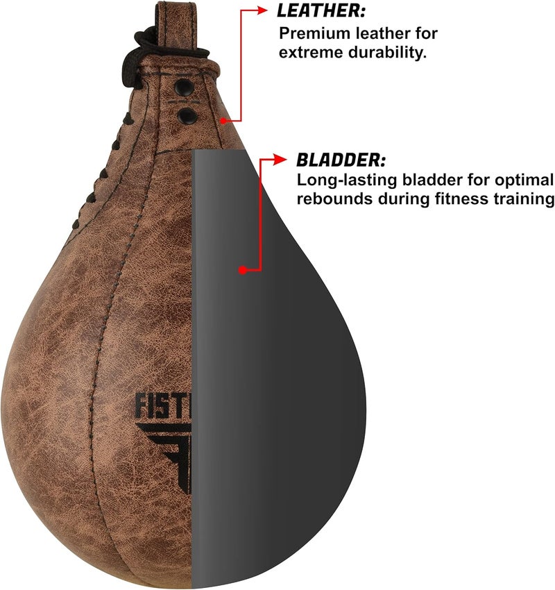 FISTRAGE FR FISTRAGE Speed Bag Boxing Ball Leather MMA Muay Thai Training Punching Dodge Striking Kit with Free Hanging Swivel Workout Speedball Kicking Platform Equipment - Image 4