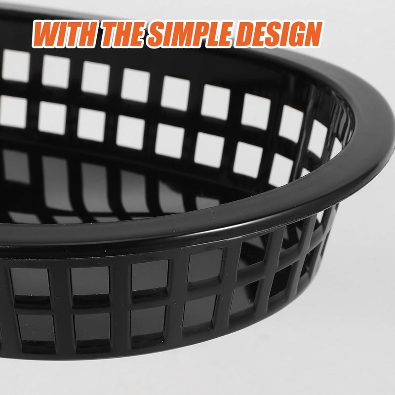 24pcs Plastic Snack Basket Fast Food Container for Fries Burgers Black Catering Tray for Restaurant Picnic Serving - Image 3