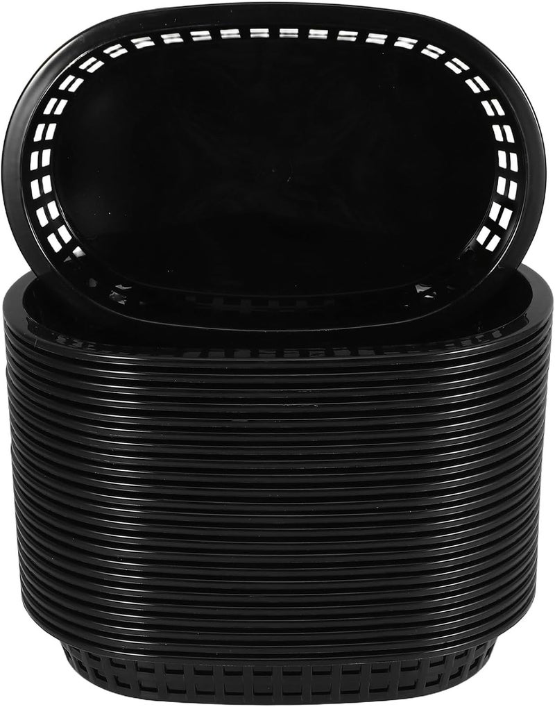 24pcs Plastic Snack Basket Fast Food Container for Fries Burgers Black Catering Tray for Restaurant Picnic Serving - Image 1