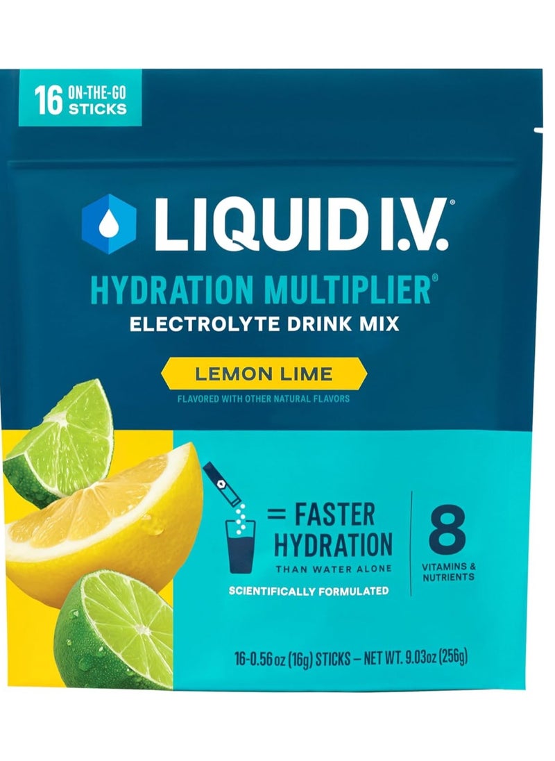 Liquid I.V. Hydration Multiplier Electrolyte Drink Mix, Lemon Lime, 16 Sticks each 0.56 oz Packaging May Vary  - Image 1