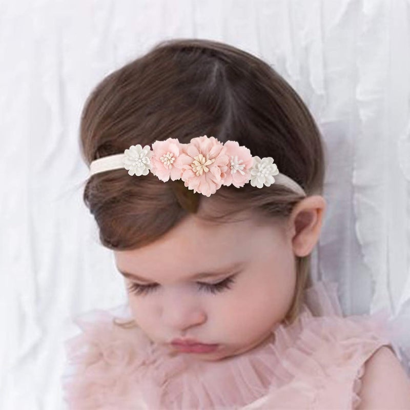 mligril Baby Girl Nylon Headbands Flower Hair Bows Accessories-Elastic Hair Band Crown Handmade FLoral Wraps Birthday Gifts for Girls Newborn Infant Toddler 3Pcs - Image 3