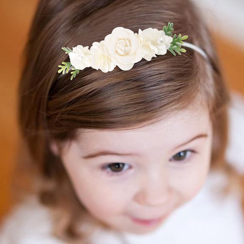 mligril Baby Girl Nylon Headbands Flower Hair Bows Accessories-Elastic Hair Band Crown Handmade FLoral Wraps Birthday Gifts for Girls Newborn Infant Toddler 3Pcs - Image 2