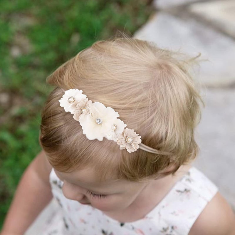 mligril Baby Girl Nylon Headbands Flower Hair Bows Accessories-Elastic Hair Band Crown Handmade FLoral Wraps Birthday Gifts for Girls Newborn Infant Toddler 3Pcs - Image 4