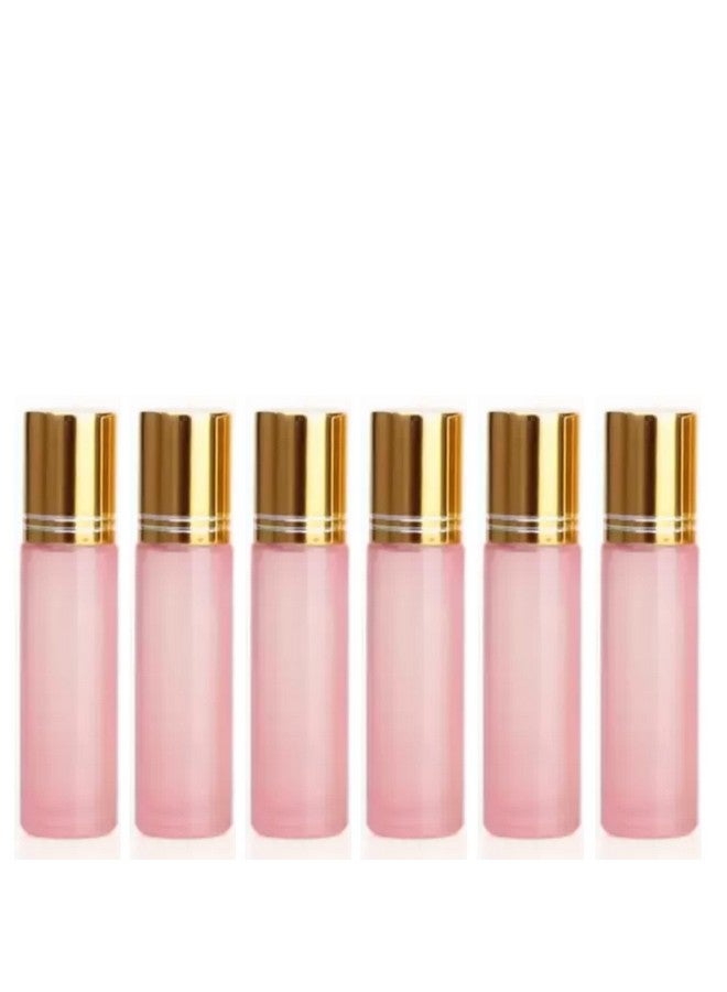 Devinez Multipurpose Pink Frost Color Roll On Glass Bottle with steel Ball, 10 ml with Golden Cap (Pack of 6), for Beauty, Essential Oils, Blends, Skin Care, Travel, Toners, Cosmetic & DIY - Image 1