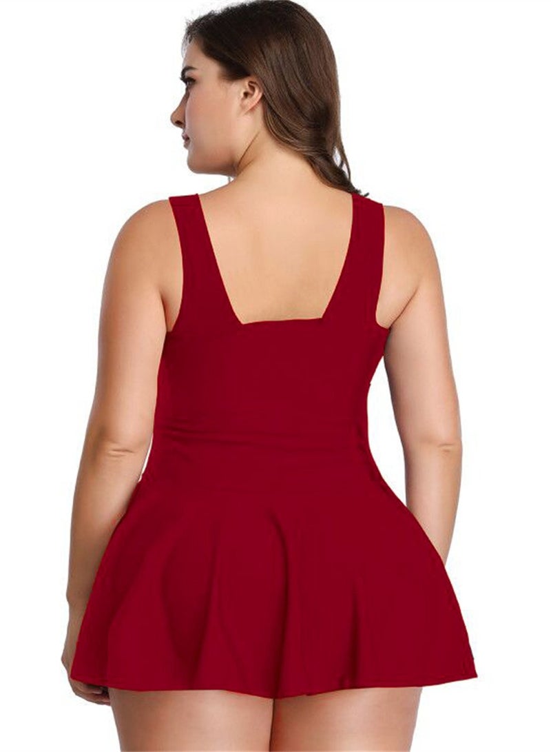 Loquat ملابس سباحة نسائية كبيرة الحجم بغطاء بطن محافظ منفصل رفيع بكيني أحمر - Image 2