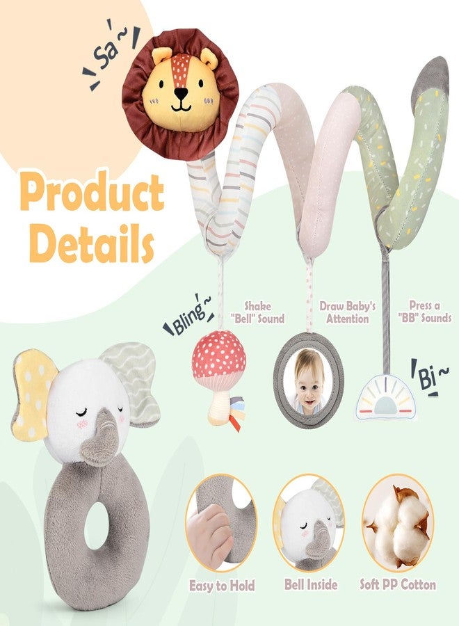 Joyreal Spiral Car Seat Toys with Jungle Soft Book, Plush Rattles and Linking Rings, Stroller & Travel Toy for Newborns and Infants 0-12 Months Girls Boys - Image 2