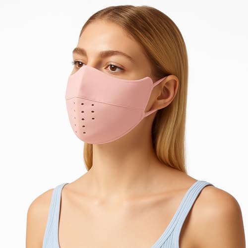 Flavizo Sun Protection Face Mask for Women, Breathable Cooling UV Face Cover for Outdoor Cycling, Driving and Hiking - Seamless Design, Adjustable Ear Loops (Pink) - Image 1