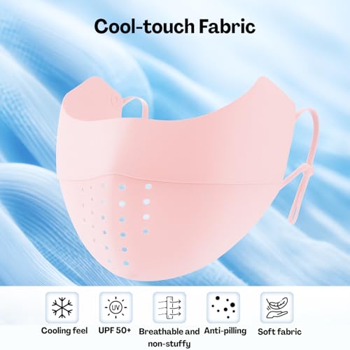Flavizo Sun Protection Face Mask for Women, Breathable Cooling UV Face Cover for Outdoor Cycling, Driving and Hiking - Seamless Design, Adjustable Ear Loops (Pink) - Image 2